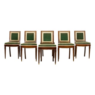 1930s French Art Deco Mahogany Dining Chairs in Olive Green Velvet - Set of 6 For Sale