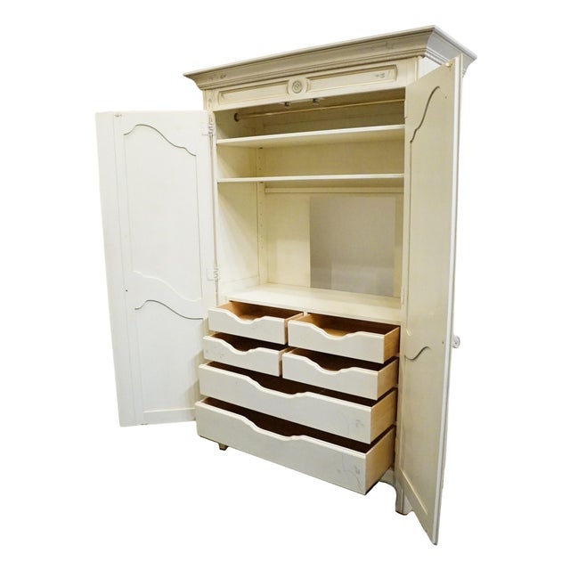 Wood Ethan Allen Country French Collection Off White 50" Armoire W. Hand Painted Accents 26-5215 For Sale - Image 7 of 13