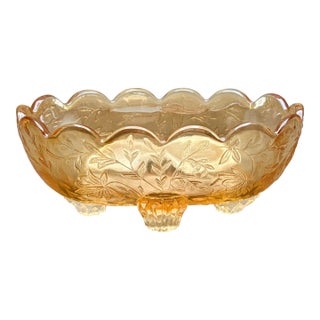 Vintage Jeannette Glass “Floragold Louisa” Marigold Carnival Glass Footed Candy Dish For Sale