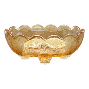 Vintage Jeannette Glass “Floragold Louisa” Marigold Carnival Glass Footed Candy Dish
