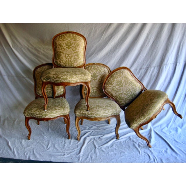 Fortuny Corone Textile on Set of 4 French Louis XV Chairs 18 Century For Sale - Image 11 of 12