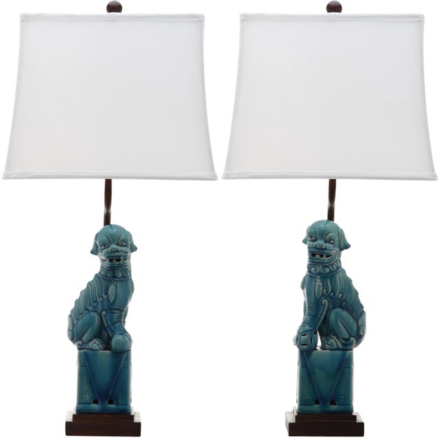 Style of Foo Dog 28" Table Lamp in Blue - a Pair For Sale - Image 10 of 10