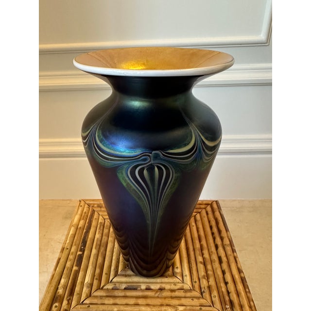 Vintage Lundberg Art Deco Style Art Glass Vase For Sale - Image 9 of 15