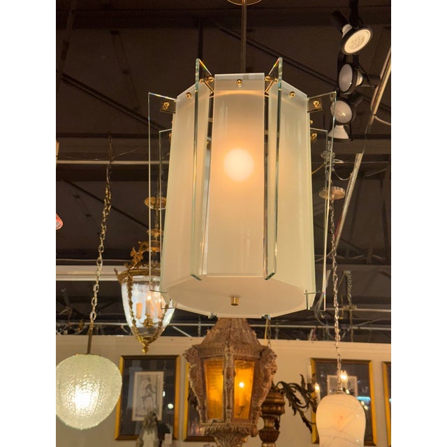 Early 21st Century Pair of Italian Modern Pale Green Frosted Glass Lanterns For Sale - Image 5 of 7