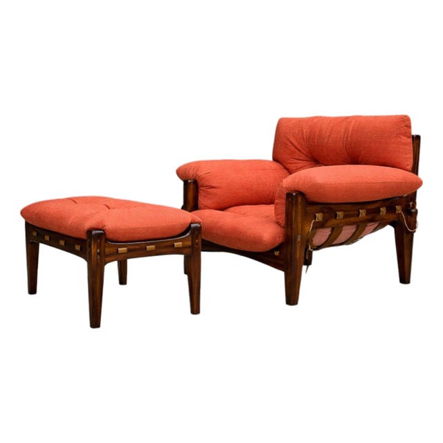 “Moleca” Lounge Chair with Ottoman in Rosewood & Fabric, Sergio Rodrigues, Brazil, 1963- Lot 214-346A For Sale