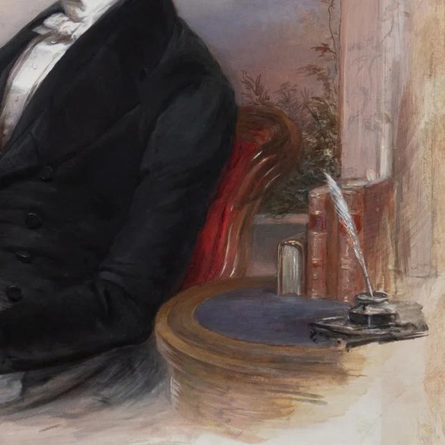 Paper 'Portrait of a Gentleman Seated and Reading' by George Richmond, Regency, Early Victorian Dandy For Sale - Image 7 of 11