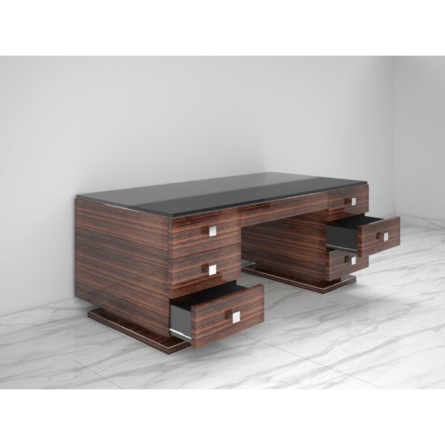 Art Deco Style Macassar and Black Glass Top Desk Chairish