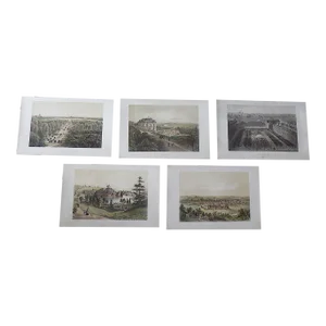 Antique Folio Size 19th Century Lithograph Views of Paris, France - Set of 5