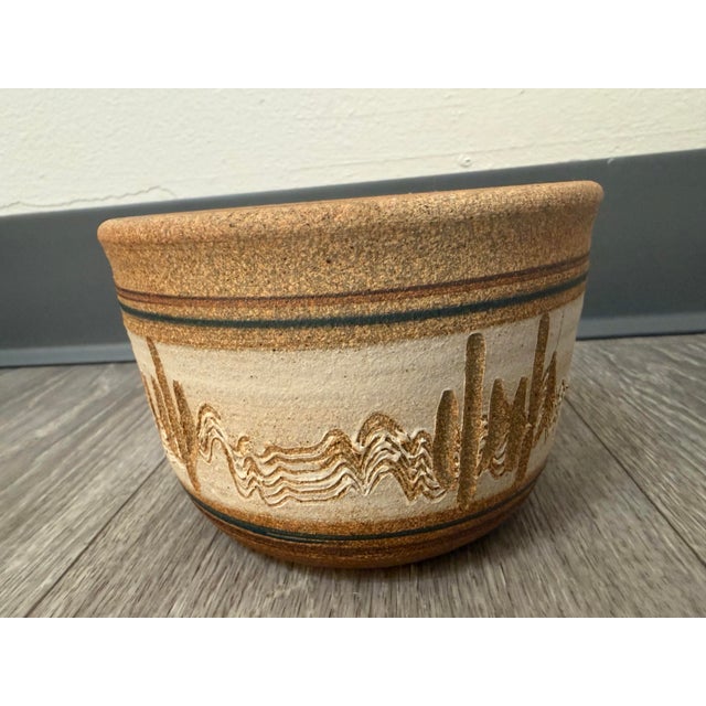 Vintage Stoneware Succulent Pot With Raised Cactus Motifs For Sale - Image 4 of 8