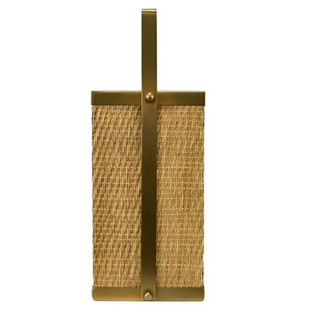 Worlds Away Matthew Izzo Home Nelson Woven Rattan and Burnished Brass Magazine Holder For Sale - Image 4 of 7