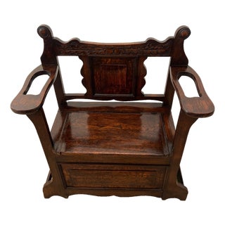 Antique Entry Chair Umbrella, Cane Stand, Under Seat Storage, Solid Dark Oak For Sale