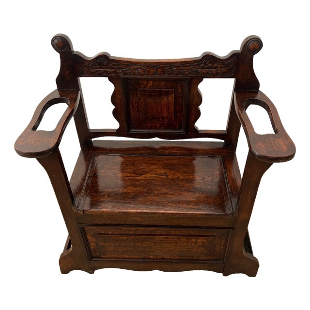 Antique Entry Chair Umbrella, Cane Stand, Under Seat Storage, Solid Dark Oak For Sale