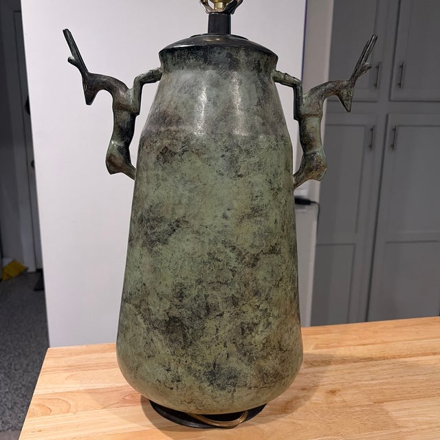 Vintage Stag Archaistic Bronze Lamp For Sale In Austin - Image 6 of 7