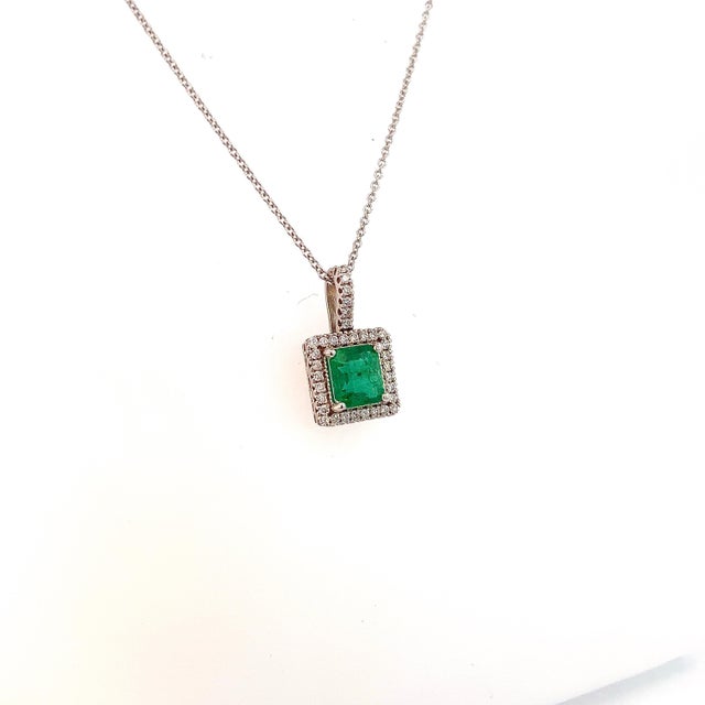Natural Emerald Diamond Necklace 18" 14k WG 2 TCW Certified For Sale - Image 11 of 11