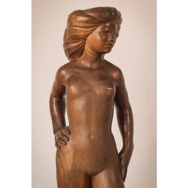 Wood Carved Female Nude with Stand For Sale - Image 3 of 17