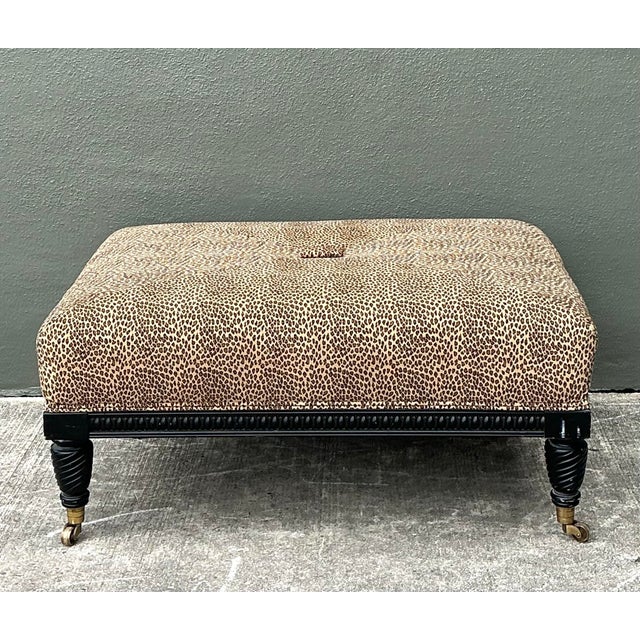 Tan Vintage Kravet Tufted Leopard Ottoman For Sale - Image 8 of 12