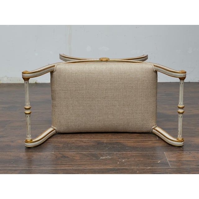 French Neoclassical Style Curule Stool, Gilded Wood and Upholstered Seat For Sale - Image 12 of 12