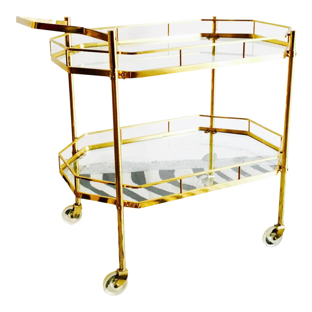 1960's French Brass Bar Cart Chairish