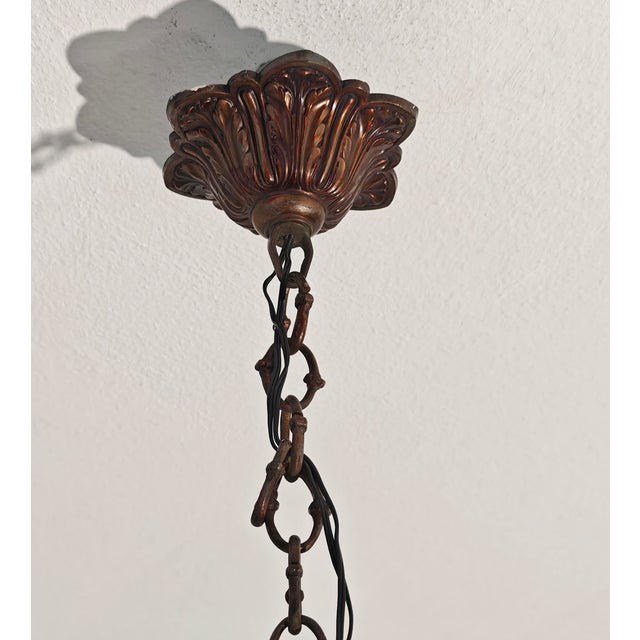 Art Deco Bronze Chandelier with Six Alabaster Lampshades, Made in Italy in the 1950s/1960s. For Sale - Image 6 of 18