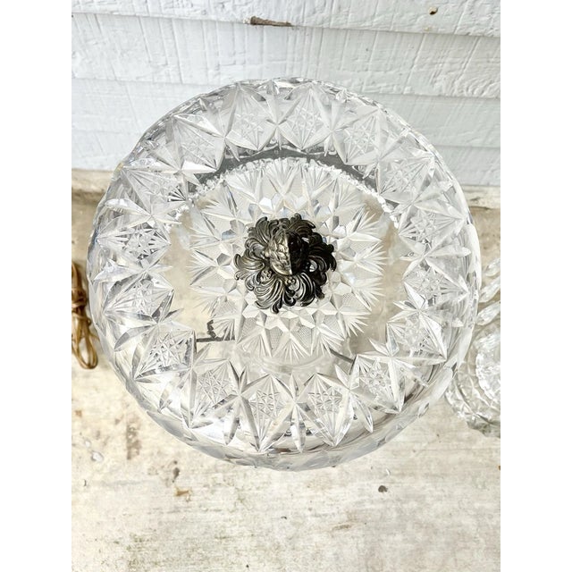 1960s Large Vintage American Brilliant Cut Flower Crystal Mushroom Parlor Lamps For Sale - Image 5 of 12