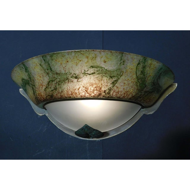 Metal 20th Century Murano Uplight Sconce With Green Metal Leaf For Sale - Image 7 of 9