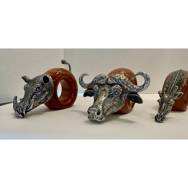 Vintage 1980s Makoulpa South African Pewter & Wood Safari Animal Napkin Rings – Set of 8 For Sale - Image 17 of 18
