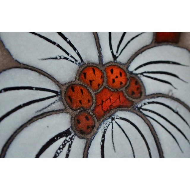 Rustic Decorative Wall Plaque with Enameled Lava Flower, Country Chic For Sale - Image 3 of 7