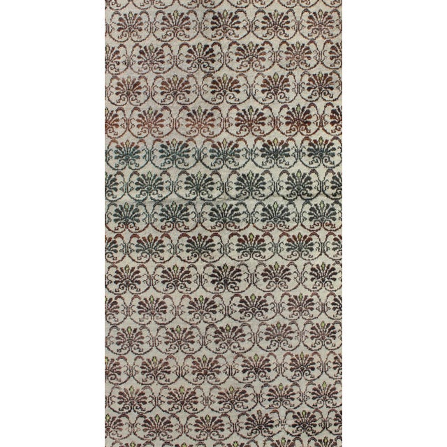 Vintage Hand Knotted Turkish Oushak Rug With All-Over Design in Chocolate Brown, Ivory, Green For Sale - Image 4 of 7