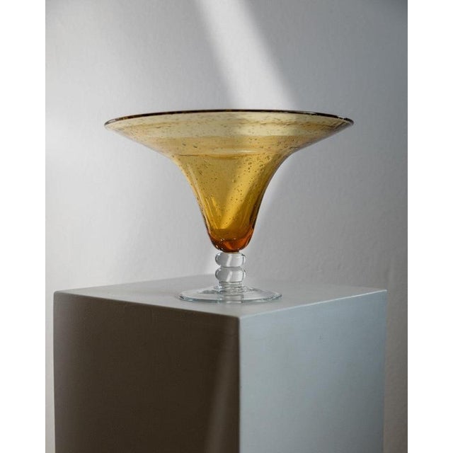 Vintage Italian Orange Bubble Murano Glass Footed Bowl with Ball Stem, 1980s For Sale - Image 13 of 13