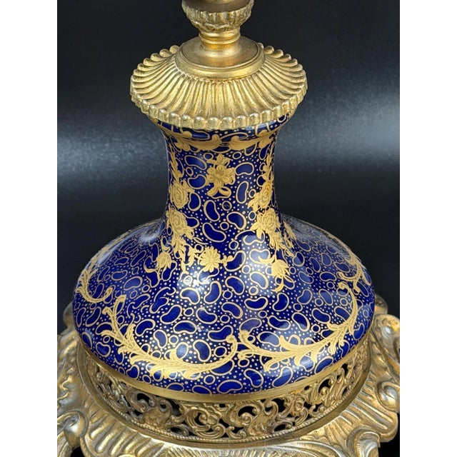 Cobalt Blue Porcelain Vase with Gilt Figural Reserve in the style of Sèvres, Befos For Sale - Image 12 of 18