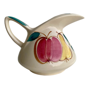 Vintage, Hand Painted Fruit Pitcher – Farmhouse Pottery – Mid-Century Creamer