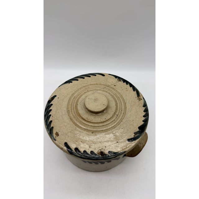 A Very Fine and Rare Philadelphia Bristol Glazed Stoneware Cake Crock With Lid by Thomas Haig Jr, Circa 1870’s For Sale - Image 11 of 18