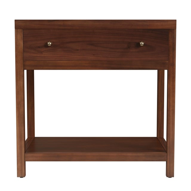 Spritely Home Accent Furniture Nora 30 in. W Rectangular Wood 1 Drawer Wide Nightstand with Lower Open Shelf, Walnut For Sale - Image 4 of 8