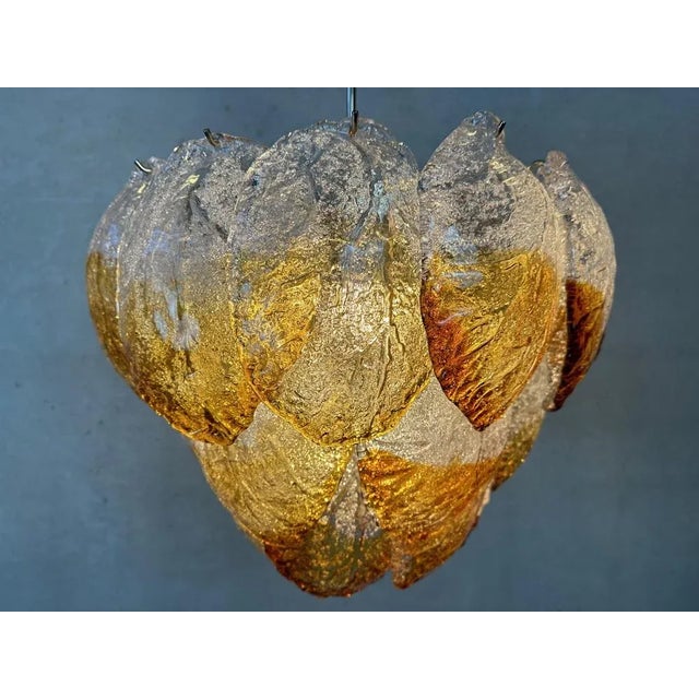 Metal Vintage Murano Frozen Leaves Chandelier in Bicolor For Sale - Image 7 of 13