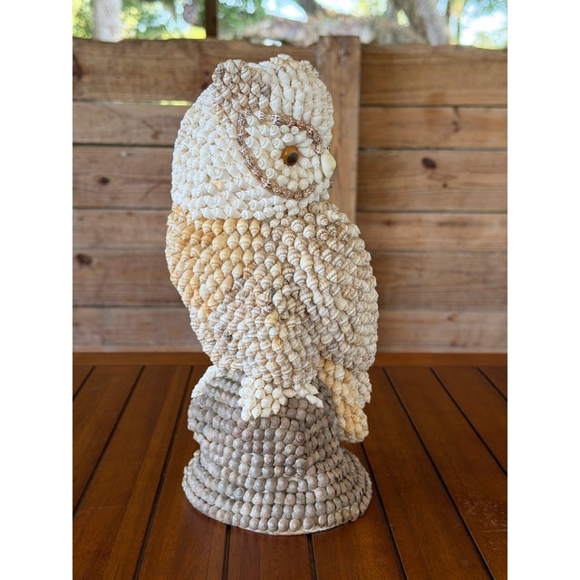 Vintage Seashell Encrusted Owl Sculpture For Sale - Image 9 of 12