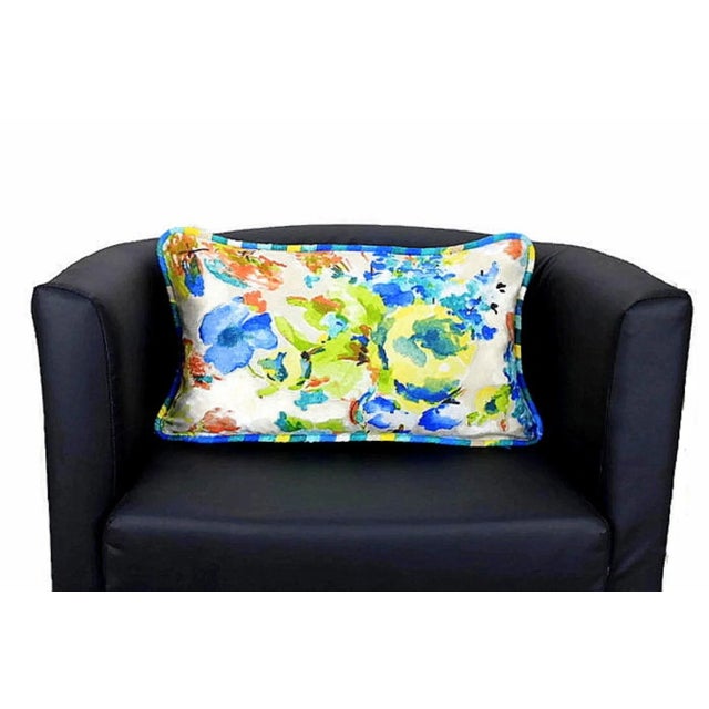 Textile Vintage Pierre Frey Style Watercolor French Floral Reversible Lumbar Pillow With Piping For Sale - Image 7 of 13