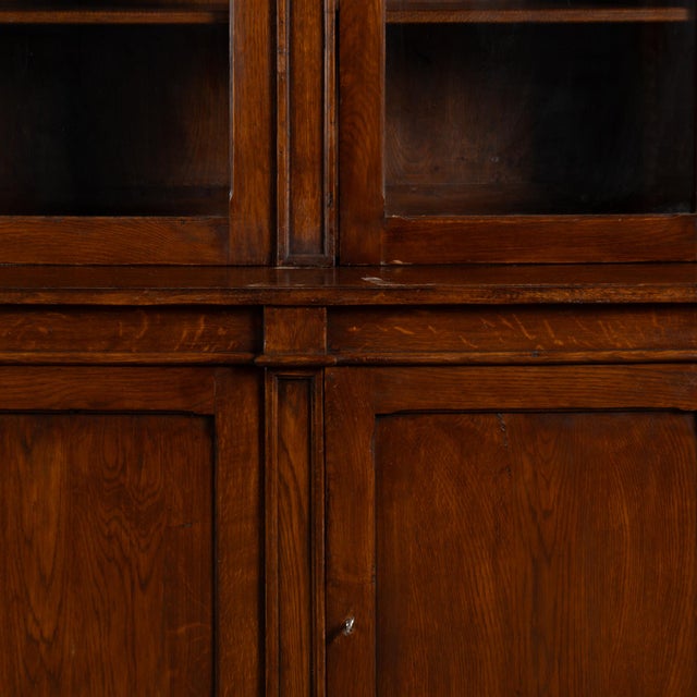 Brown Early 20th Century French Oak Bookcase Cabinet With Glass Doors For Sale - Image 8 of 13