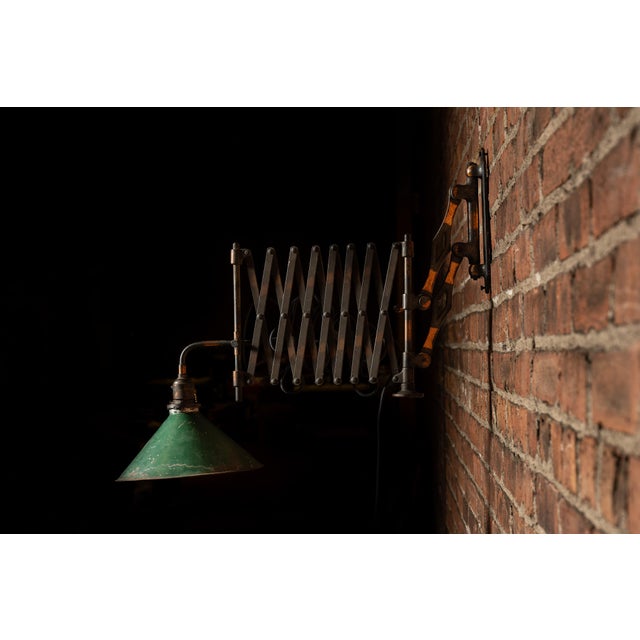 Early 20th Century Early 20th Century Japanned Copper Scissor Arm Wall Lamp With Mirrored Art Nouveau Shade For Sale - Image 5 of 18