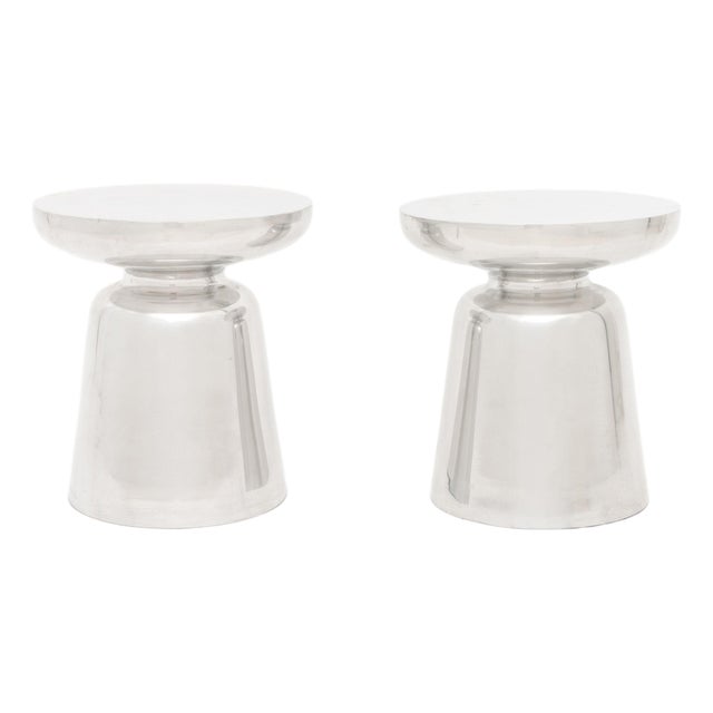 Modern Chrome-Plated Metal Stools, Pair For Sale