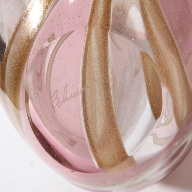 Mid-Century Hand-Blown Amethyst Murano Glass Vase W/ 24k Rose Gold Striations For Sale - Image 12 of 12