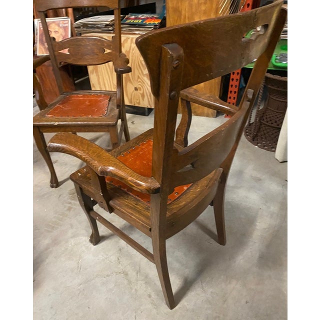 Pair of Vintage Leather Seated Wooden Chairs For Sale In Atlanta - Image 6 of 7