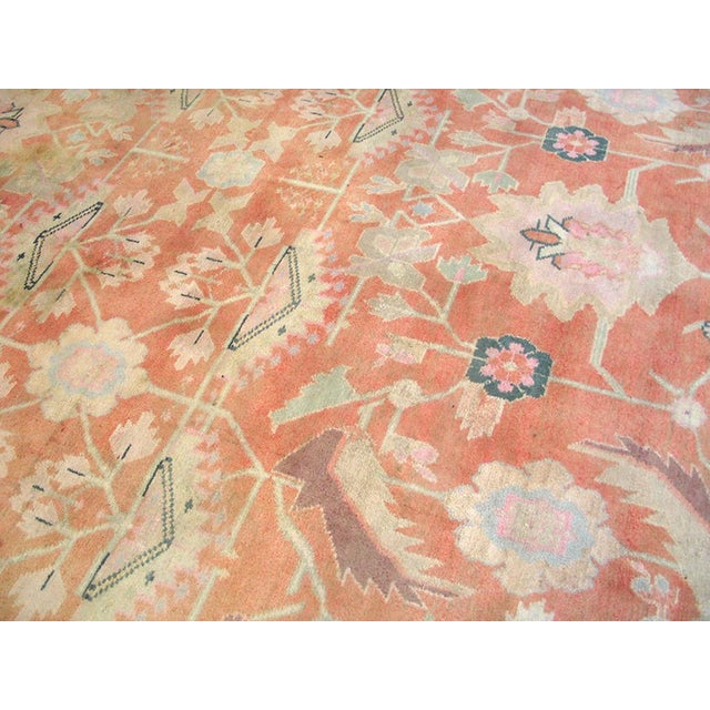 Stunning Peach Background With Palmette and Stiff Vinery Pattern Pattern Antique Indian Agra Rug For Sale - Image 4 of 7