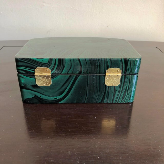 Late 20th Century Faux Malachite Lacquer Box For Sale - Image 5 of 8