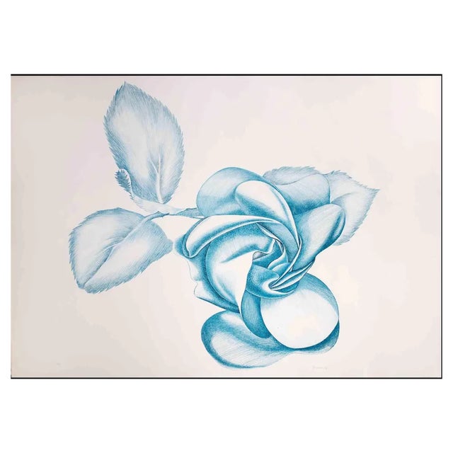 Giacomo Porzano, Blue Rose, Etching, 1972 For Sale