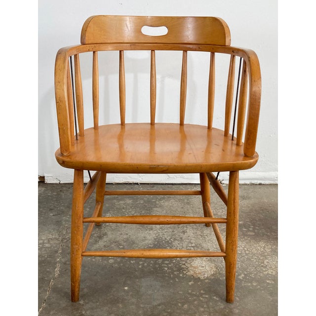 Vintage rustic mid-century era saloon style captain's chair with bentwood back and arms and turned wood spindles. Original...
