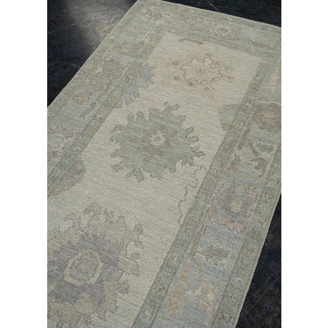 Textile Turkish Oushak Runner Rug Green, Taupe & Blue Handwoven Wool Rug 2'11" X 10'4" For Sale - Image 7 of 10