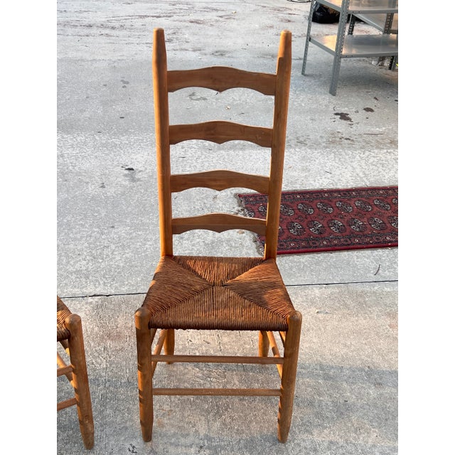 1920s Antique Ladderback Chairs- a Pair For Sale - Image 4 of 8