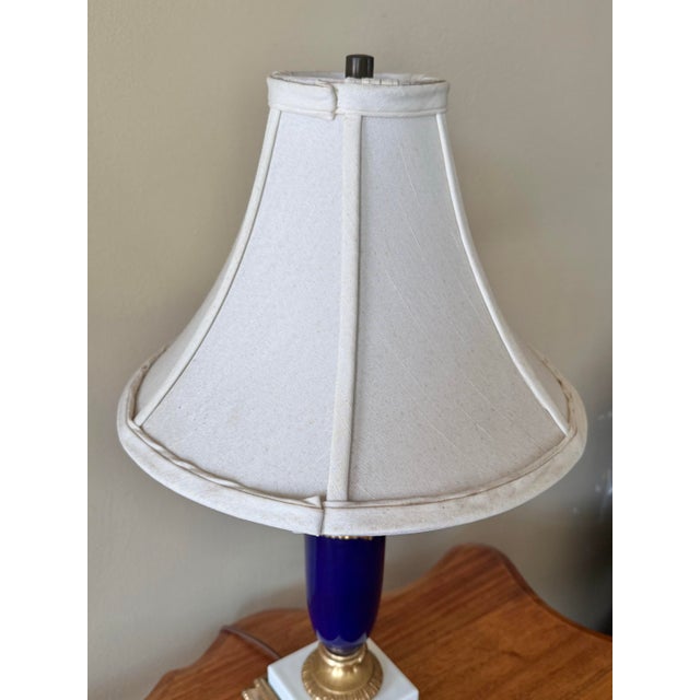 Late 20th Century French Sèvres Style Porcelain and Gold Table Lamp With Shade For Sale - Image 10 of 12