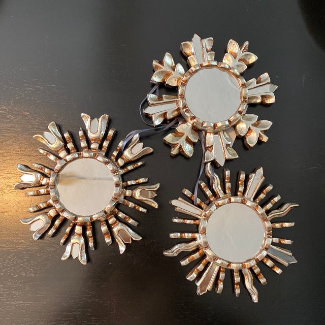 1980s SilverSunburst Mirror Ornament, S/3 For Sale - Image 5 of 5