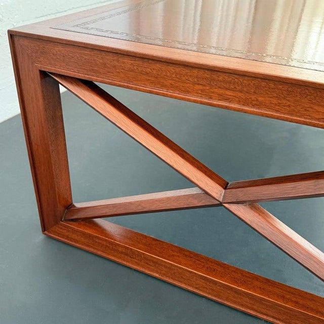 1950s Hollywood Regency Mahogany and Leather Coffee Table For Sale - Image 9 of 10
